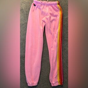 Aviator Nation Pink and Red Sweatpants with Stripe Detail L